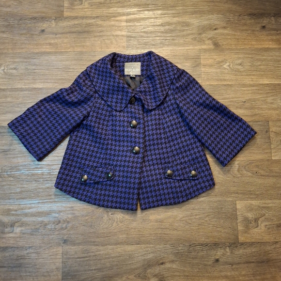Mac & Jac Purple Houndstooth Cropped Wool Jacket Coat Trapeze - Picture 2 of 13
